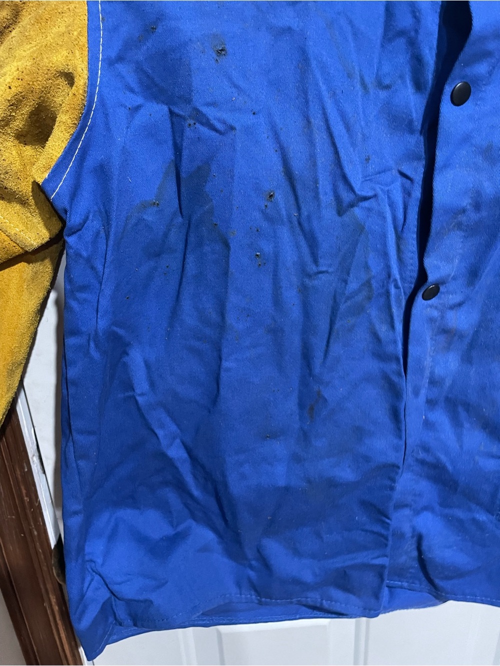 Men's Welding Jacket in Blue with Yellow Leather Sleeve Panels - Picture 5 of 13